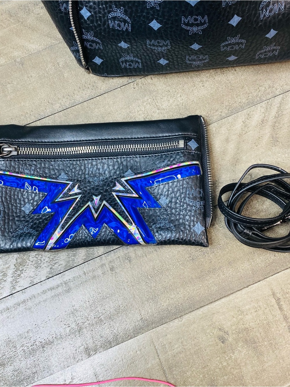 MCM Black Visetos Dual Stark Cyber Flash Backpack Blue Geometric - Picture 11 of 14